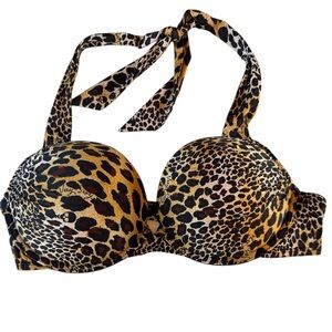 Victoria Secret Swim Bikini Top 34C Bombshell Push Up Leopard Animal Print